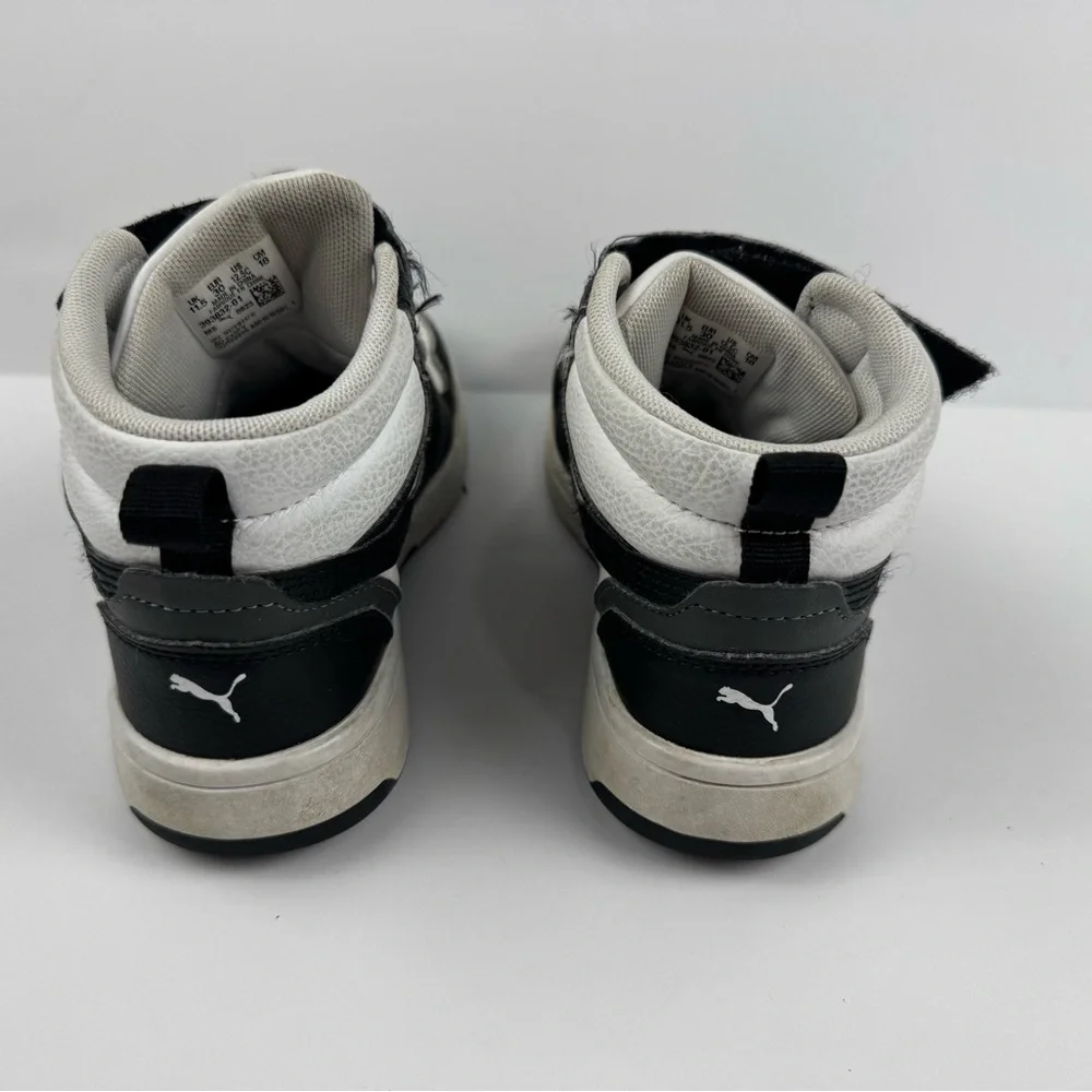 Puma Kids Black and White High-Top Rebound V6 sneakers size 11.5